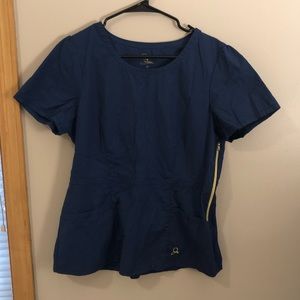Jaanuu Navy Peplum Scrub Top